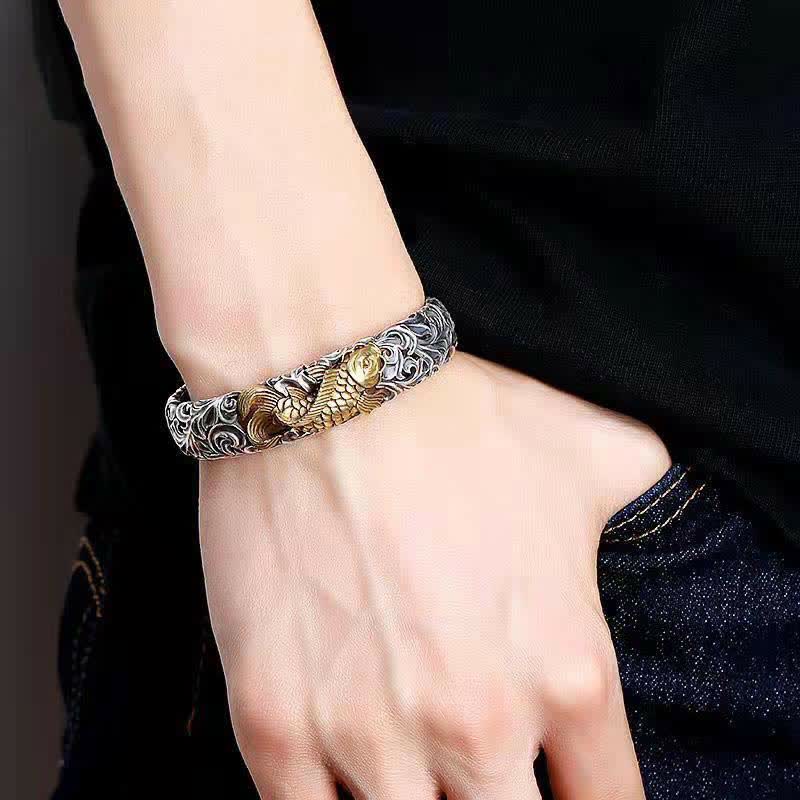 Bracelet Jonc Ajustable en Cuivre Motif Poisson Koï