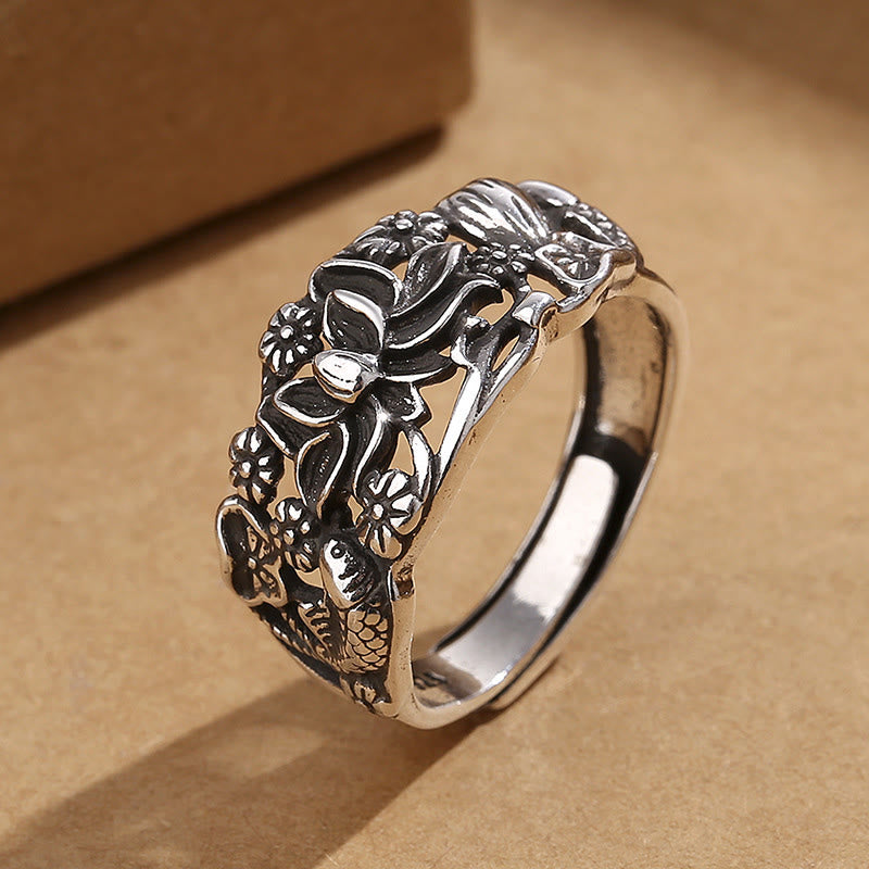 Bague Lotus & Carpe Koï en Cuivre – Persévérance & Renaissance