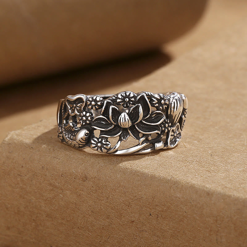 Bague Lotus & Carpe Koï en Cuivre – Persévérance & Renaissance
