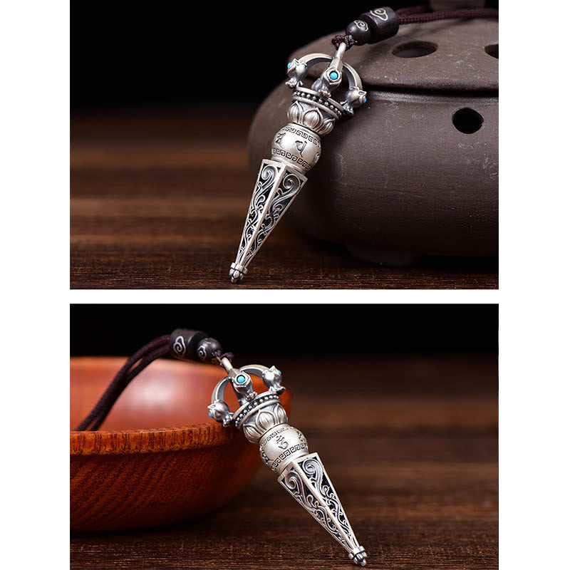Collier Om Mani Padme Hum avec Dorje Vajra Tibétain en Cuivre