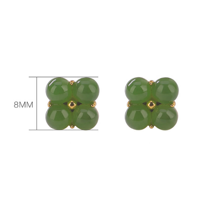 Boucles d’Oreilles Clous Trèfle à Quatre Feuilles en Jade Cyan – 8 mm
