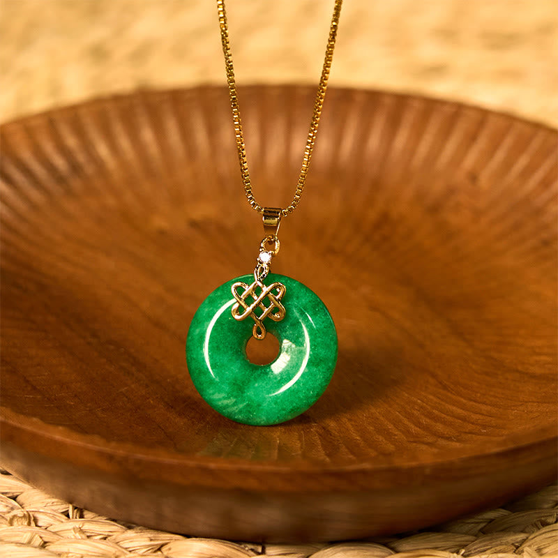 Collier Boucle de Paix en Jade Cyan Naturel (Ping An Kou)