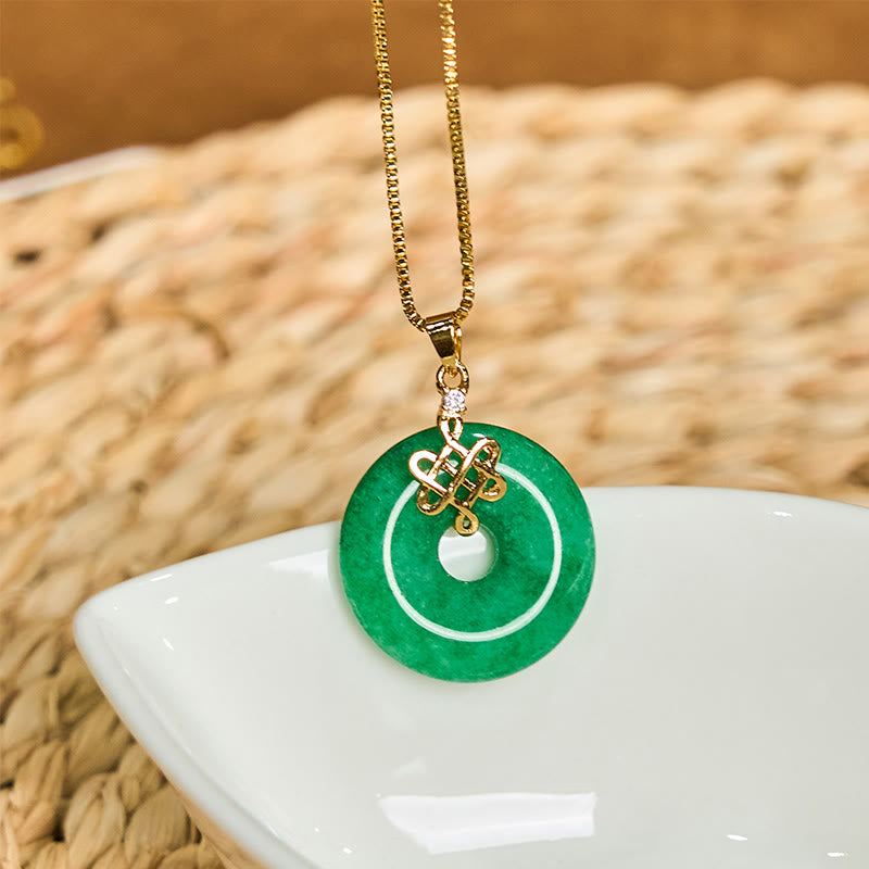 Collier Boucle de Paix en Jade Cyan Naturel (Ping An Kou)