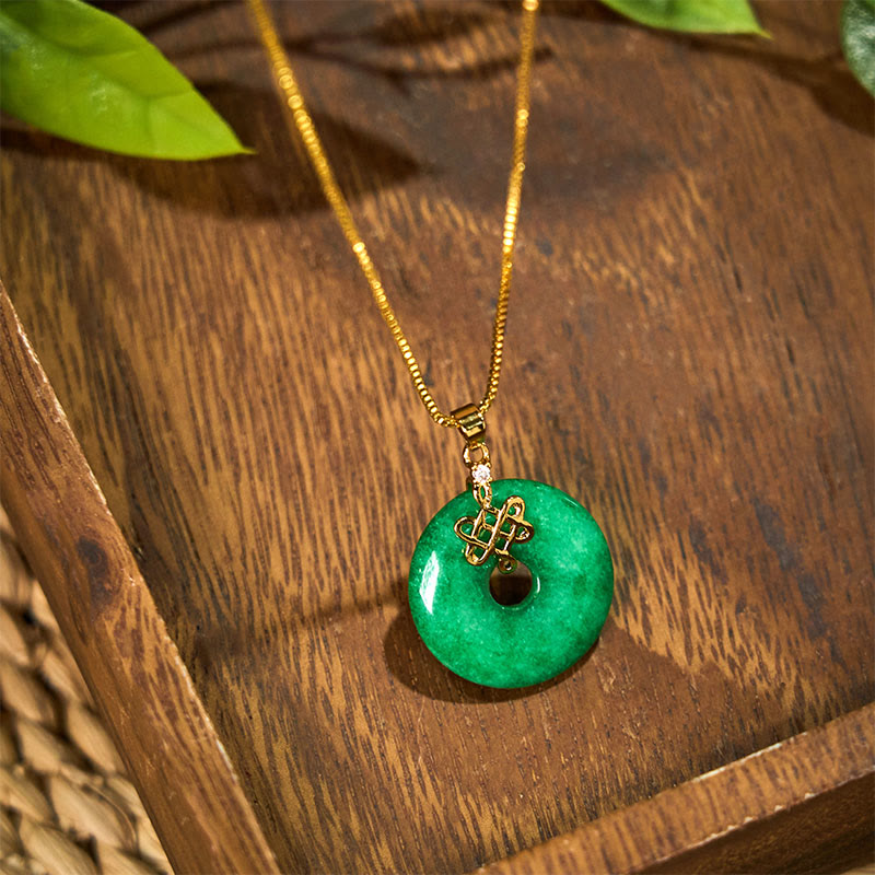 Collier Boucle de Paix en Jade Cyan Naturel (Ping An Kou)