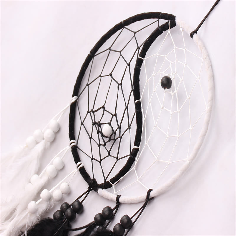 Attrape-rêves Yin Yang Filet circulaire avec plumes Décoration d'équilibre