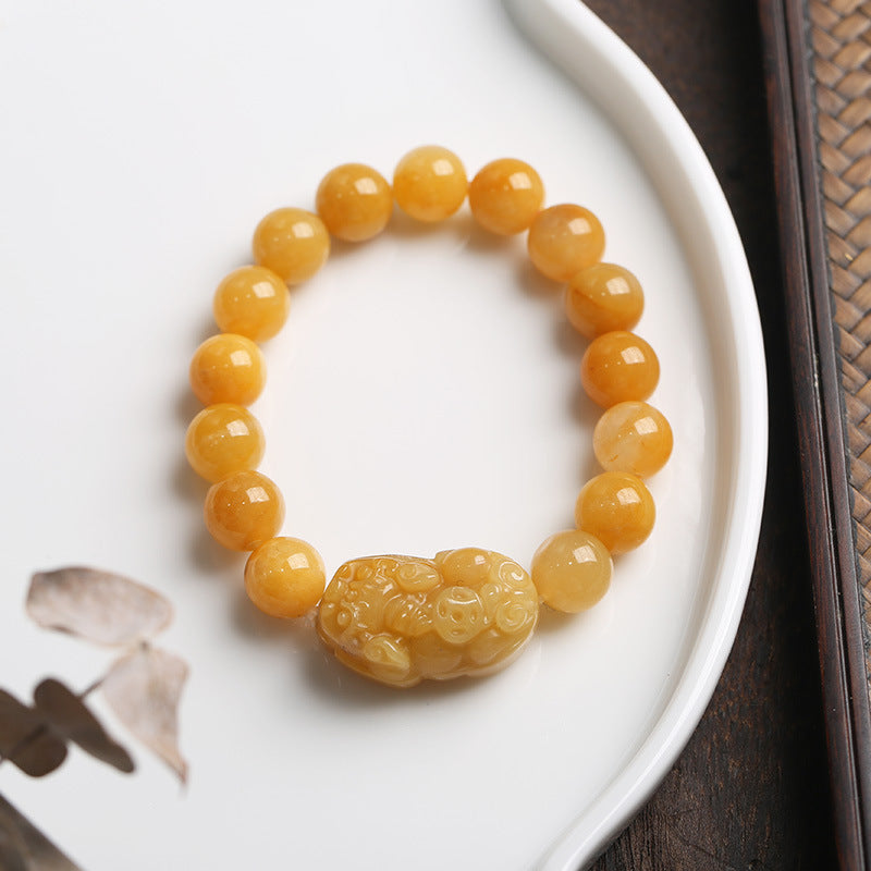 Bracelet Pixiu Richesse en Jade Soie Dorée Naturel 10 mm | Abondance & Protection Symbolique