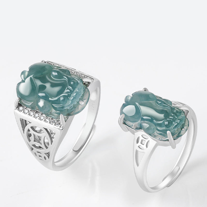 Bague Pixiu en Jade Naturel & Argent Sterling 925 – Talisman Symbolique de Prospérité