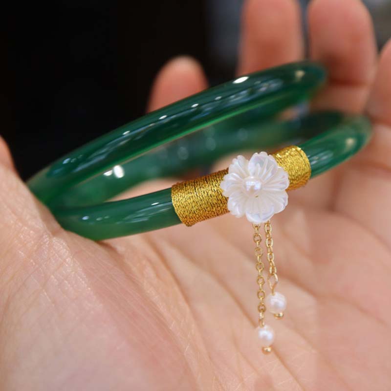 Bracelet Succès en Jade Cyan & Jade Blanc 58 mm | Harmonie & Équilibre Symbolique