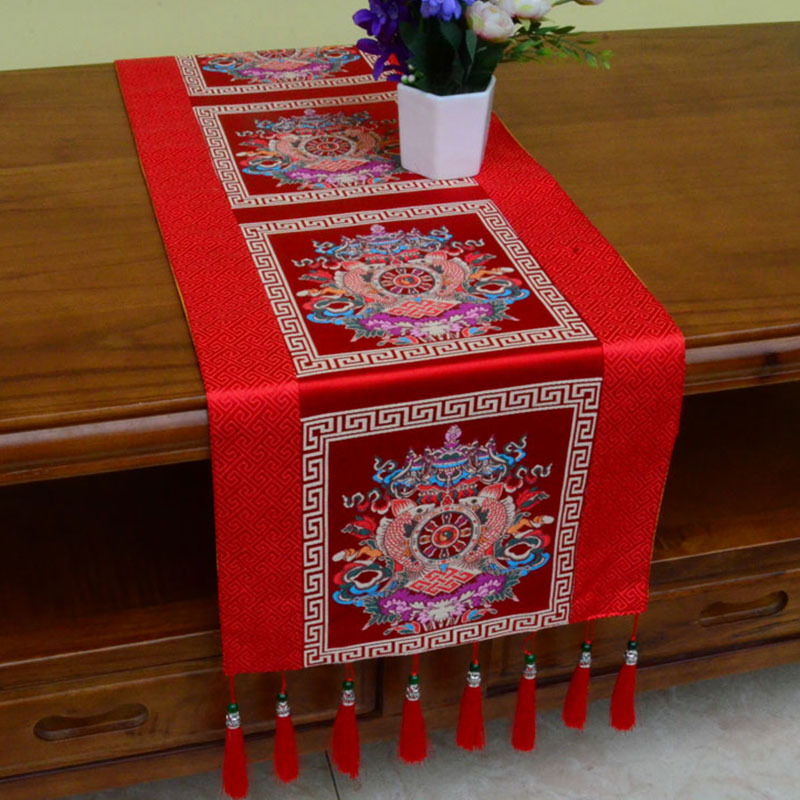 Tapis d’Autel de Méditation avec Vajra Tibétain et Symboles Auspicieux | 95 × 33 cm