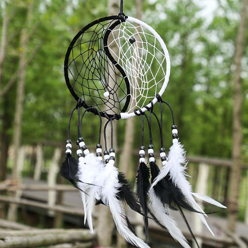 Attrape-rêves Yin Yang Filet circulaire avec plumes Décoration d'équilibre