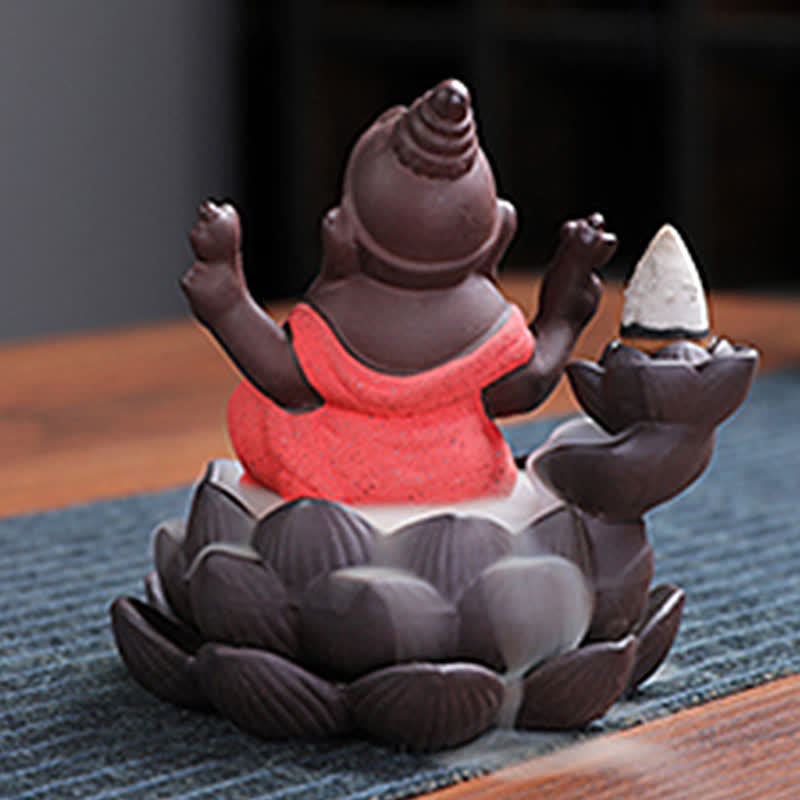 Brûleur d'encens à reflux en argile violette avec protection contre la fumée de l'éléphant Ganesh