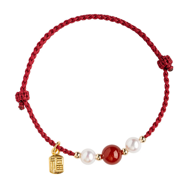 Bracelet Fil Rouge en Argent Sterling 925 avec Symbole Fu (福)