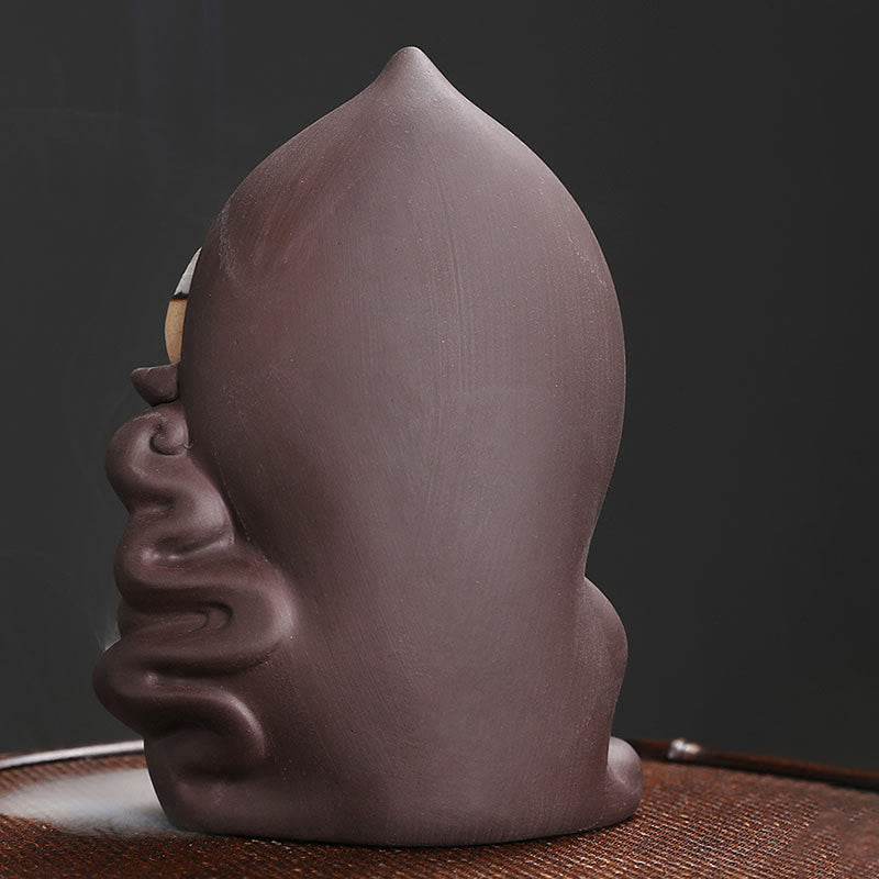 Brûleur d’Encens à Reflux Bouddha en Argile Pourpre – Design Lotus
