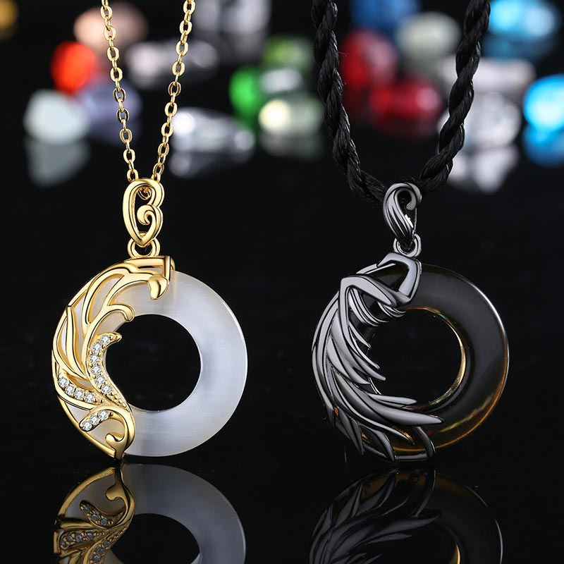 Collier Pendentif Rond en Obsidienne & Calcédoine