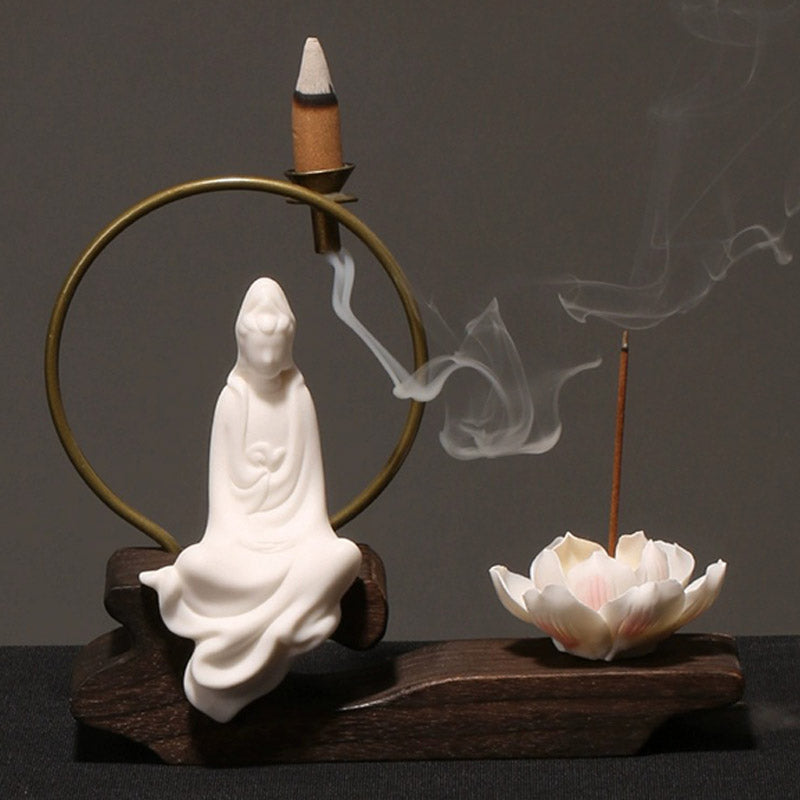 Brûleur d’Encens de Méditation en Céramique Lotus à Reflux
