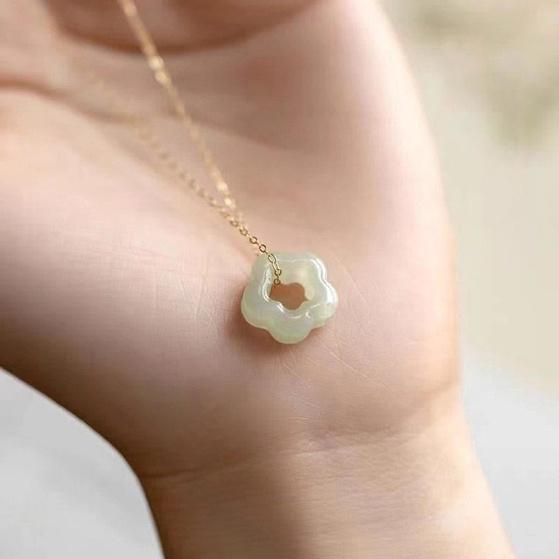 Collier Floral en Jade Hetian ou Jade Cyan Naturel