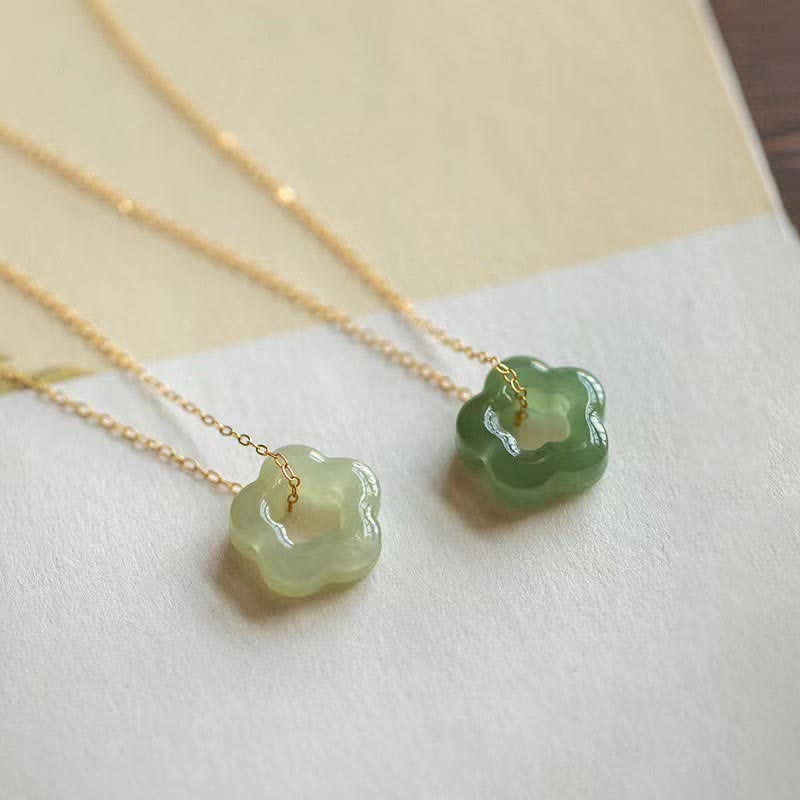 Collier Floral en Jade Hetian ou Jade Cyan Naturel