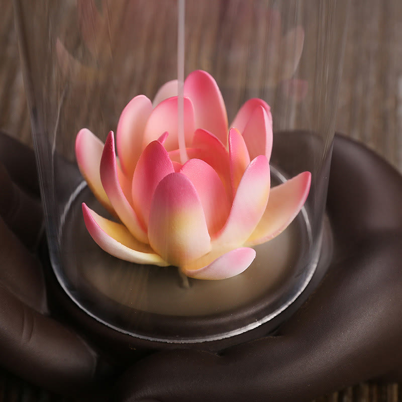 Porte-Encens Main de Bouddha Lotus Éveil en Argile Pourpre avec LED