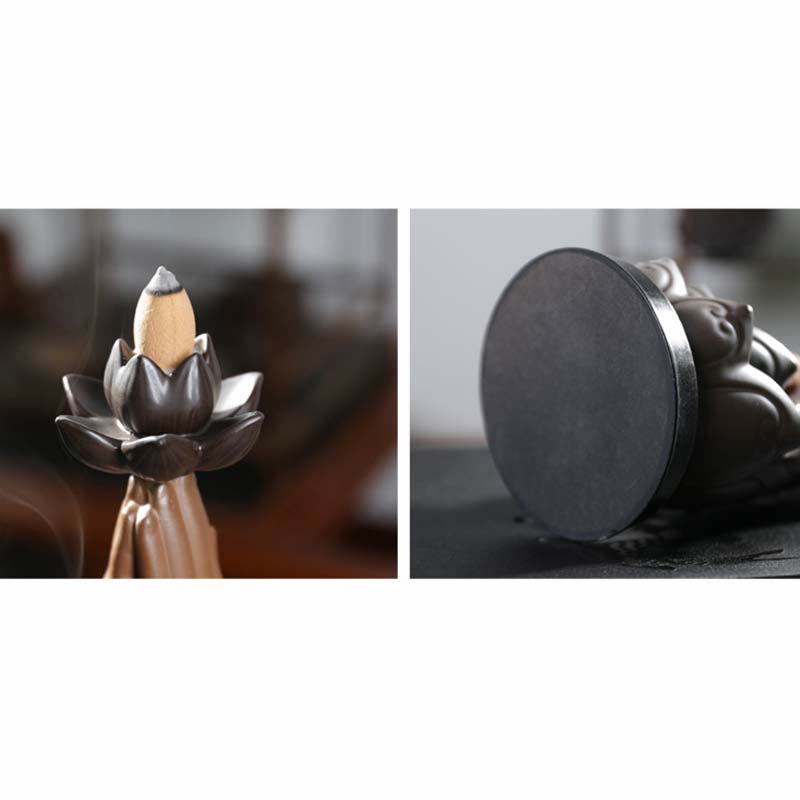 Brûleur d'encens à reflux en céramique Bouddha Avalokitesvara Chenrezig Ksitigarbha avec bénédiction du lotus