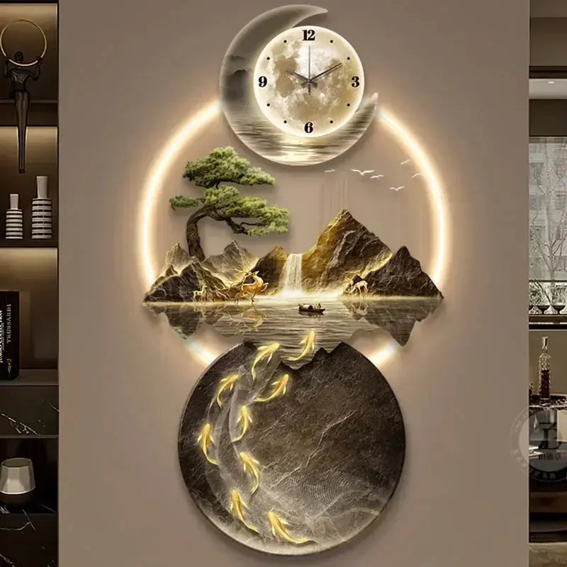 Décoration Murale Japonaise Lumineuse Contemporaine avec Horloge