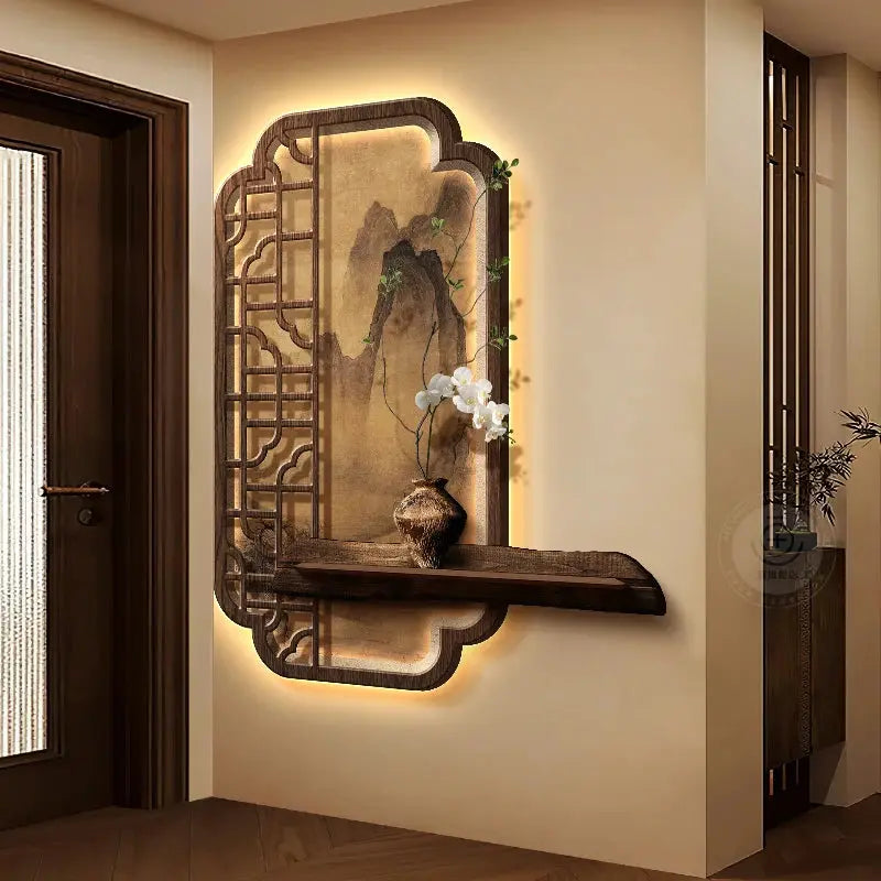 Applique Murale Japonaise LED en Bois Sculpté