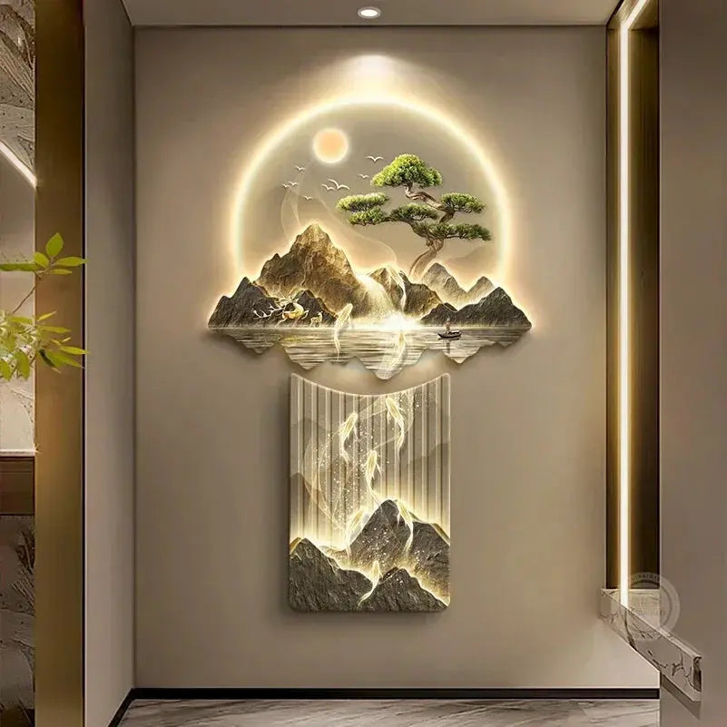Décoration Murale Japonaise Lumineuse Zen aux Poissons