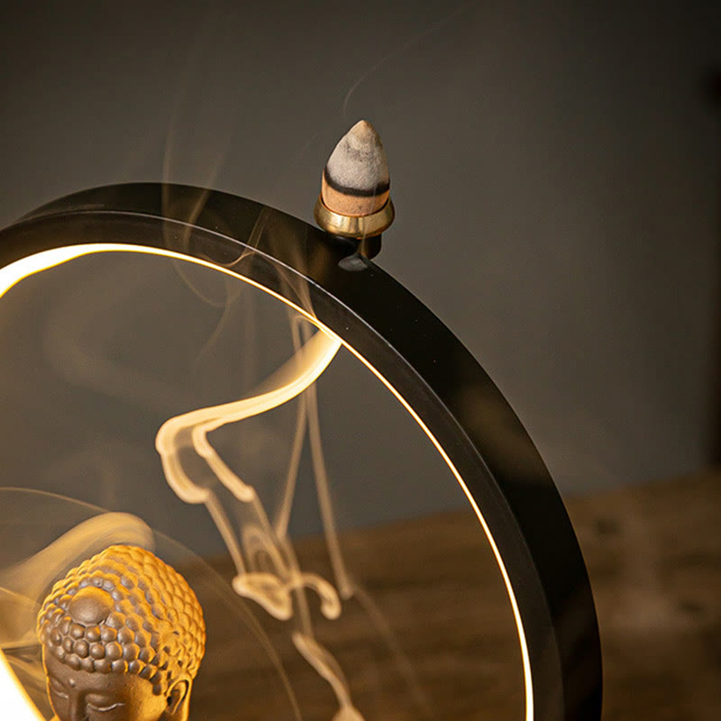 Brûleur d’Encens Reflux Bouddha Lotus en Céramique – Porte-Encens LED