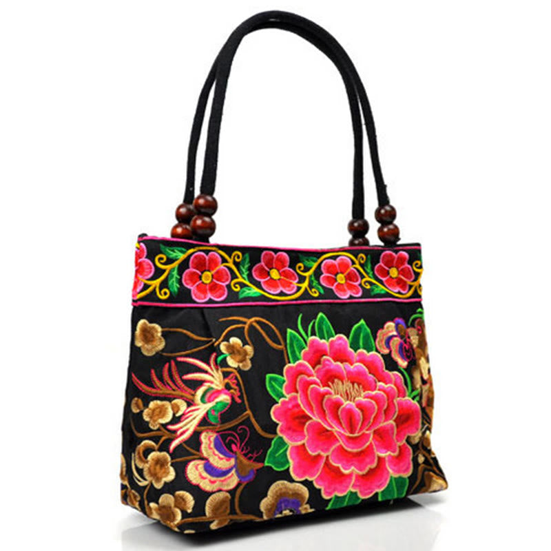 Sac à Main en Toile de Coton Brodé Recto Verso – Symboles d’Abondance