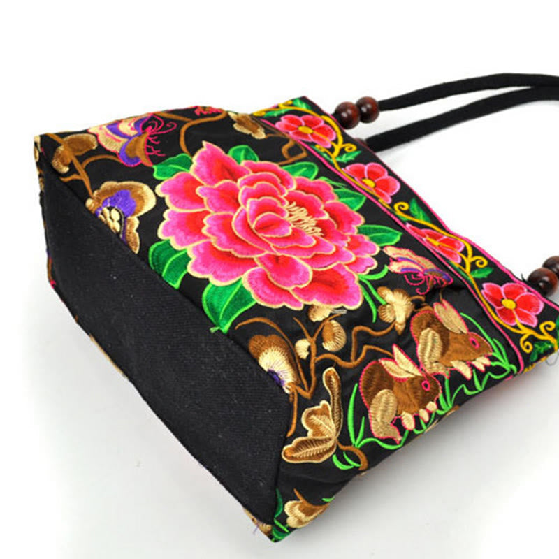 Sac à Main en Toile de Coton Brodé Recto Verso – Symboles d’Abondance