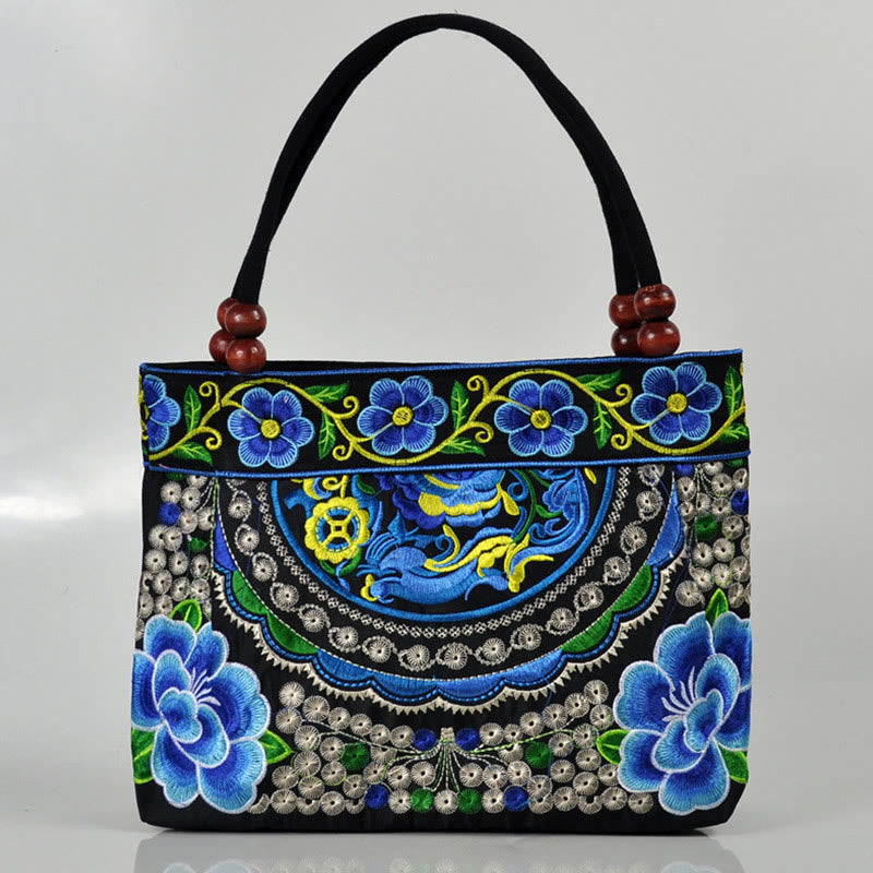 Sac à Main en Toile de Coton Brodé Recto Verso – Symboles d’Abondance