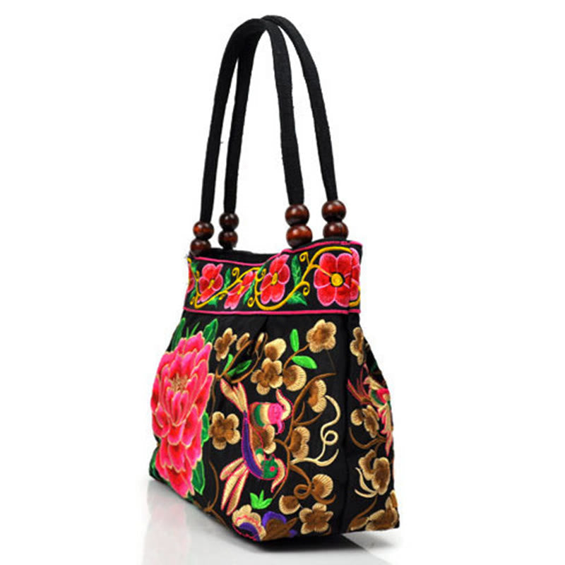 Sac à Main en Toile de Coton Brodé Recto Verso – Symboles d’Abondance