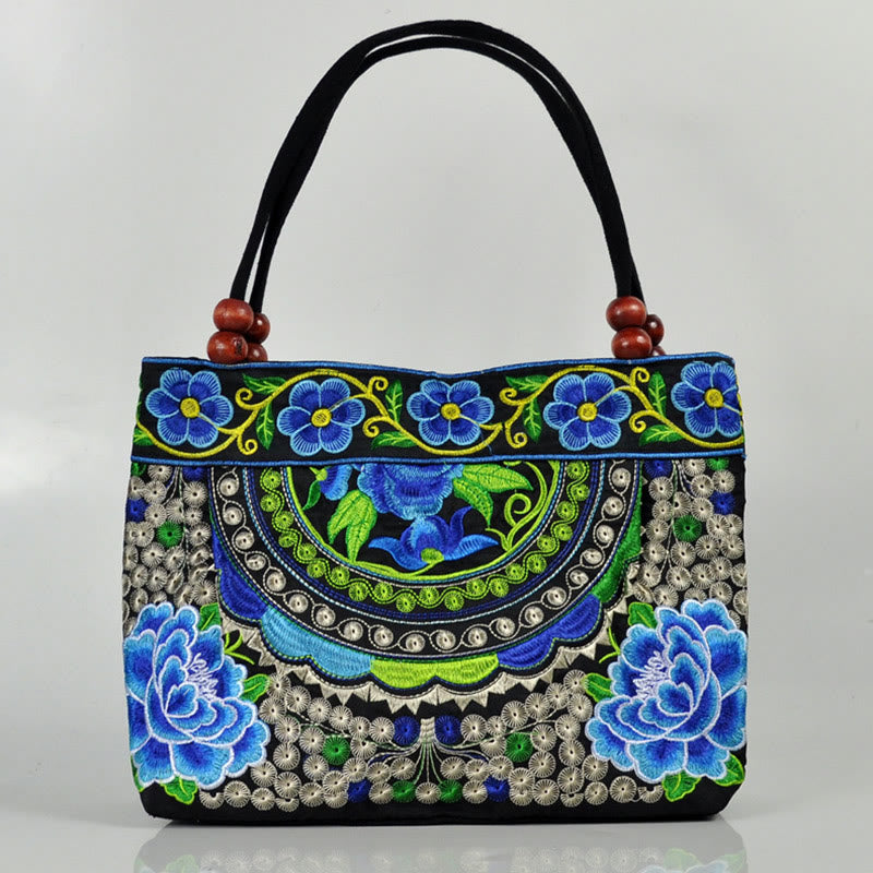 Sac à Main en Toile de Coton Brodé Recto Verso – Symboles d’Abondance