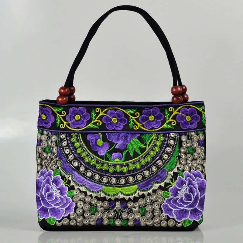 Sac à Main en Toile de Coton Brodé Recto Verso – Symboles d’Abondance
