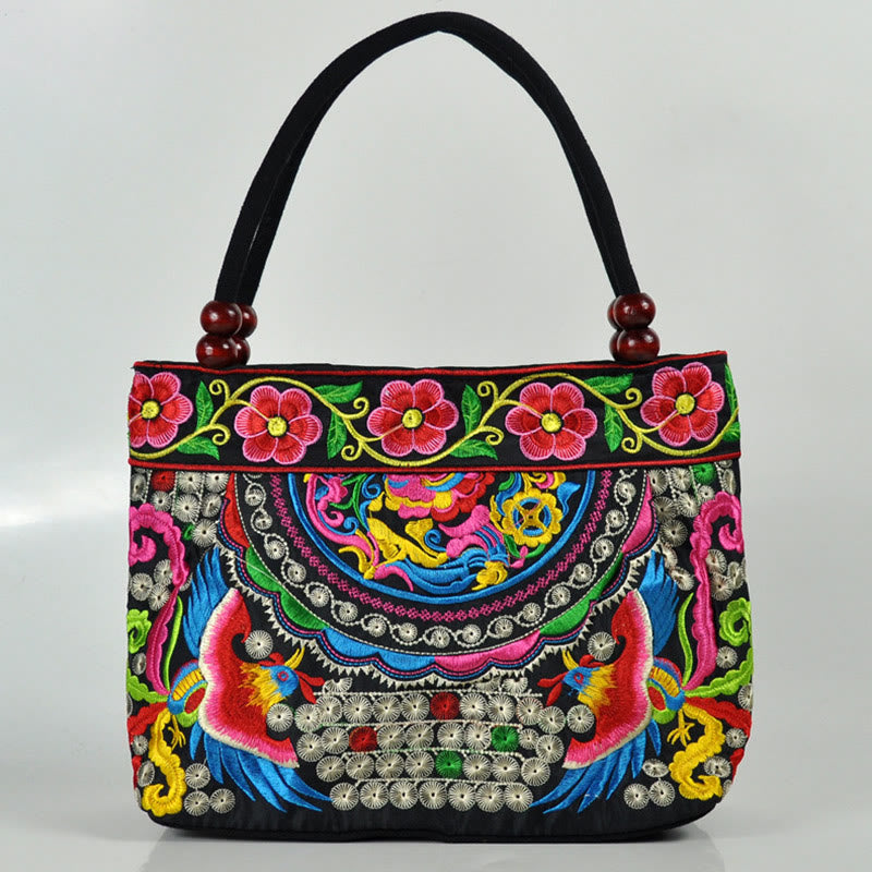 Sac à Main en Toile de Coton Brodé Recto Verso – Symboles d’Abondance