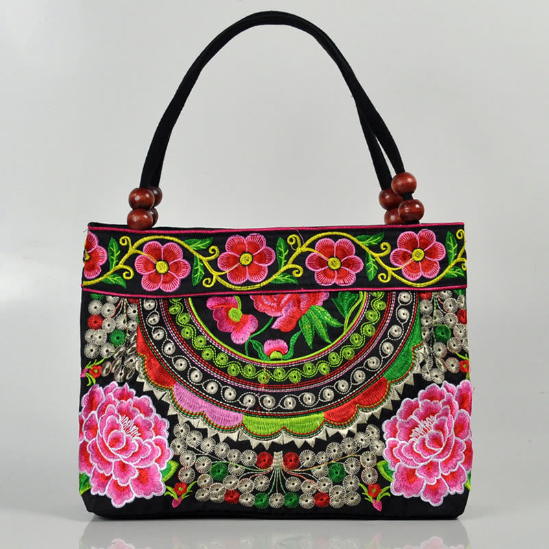 Sac à Main en Toile de Coton Brodé Recto Verso – Symboles d’Abondance