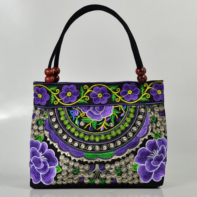 Sac à Main en Toile de Coton Brodé Recto Verso – Symboles d’Abondance