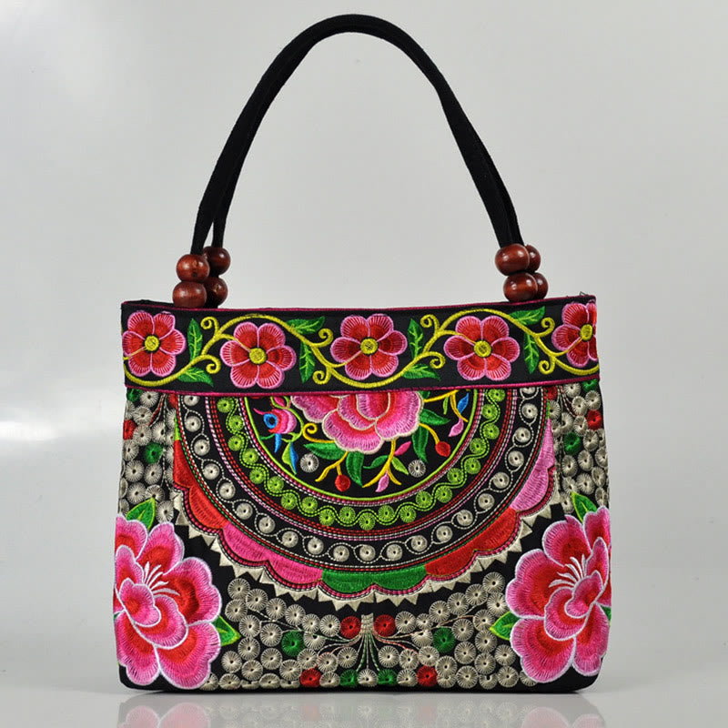 Sac à Main en Toile de Coton Brodé Recto Verso – Symboles d’Abondance