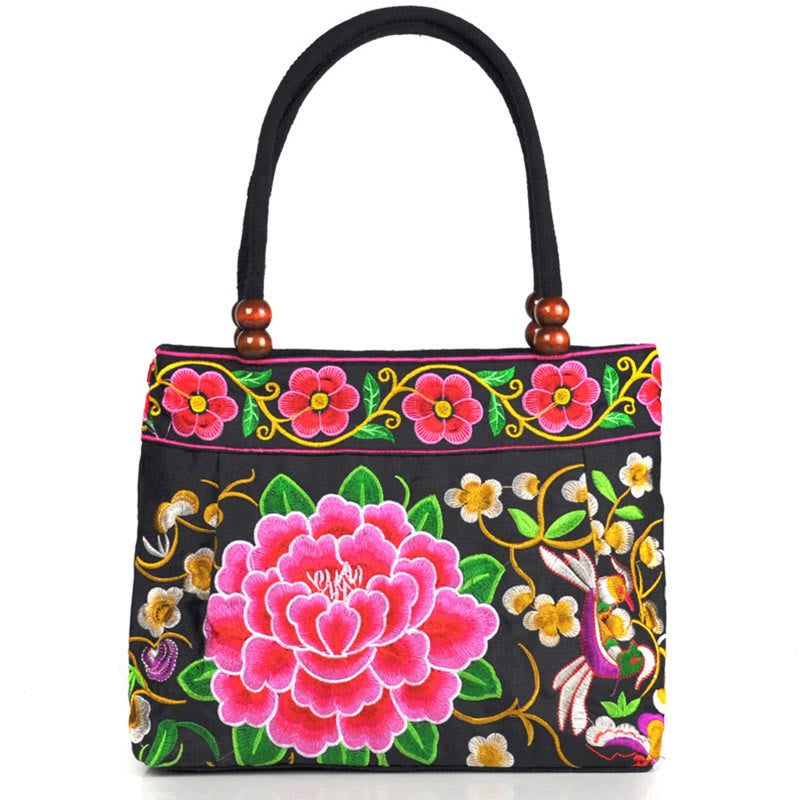 Sac à Main en Toile de Coton Brodé Recto Verso – Symboles d’Abondance