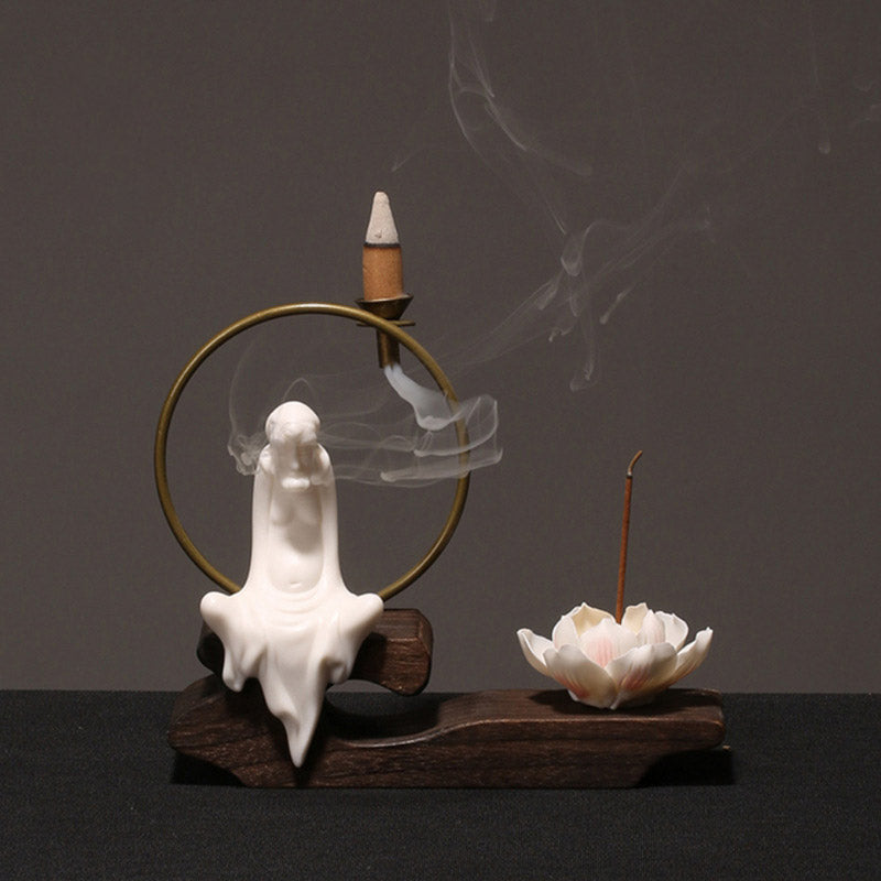 Brûleur d’Encens de Méditation en Céramique Lotus à Reflux