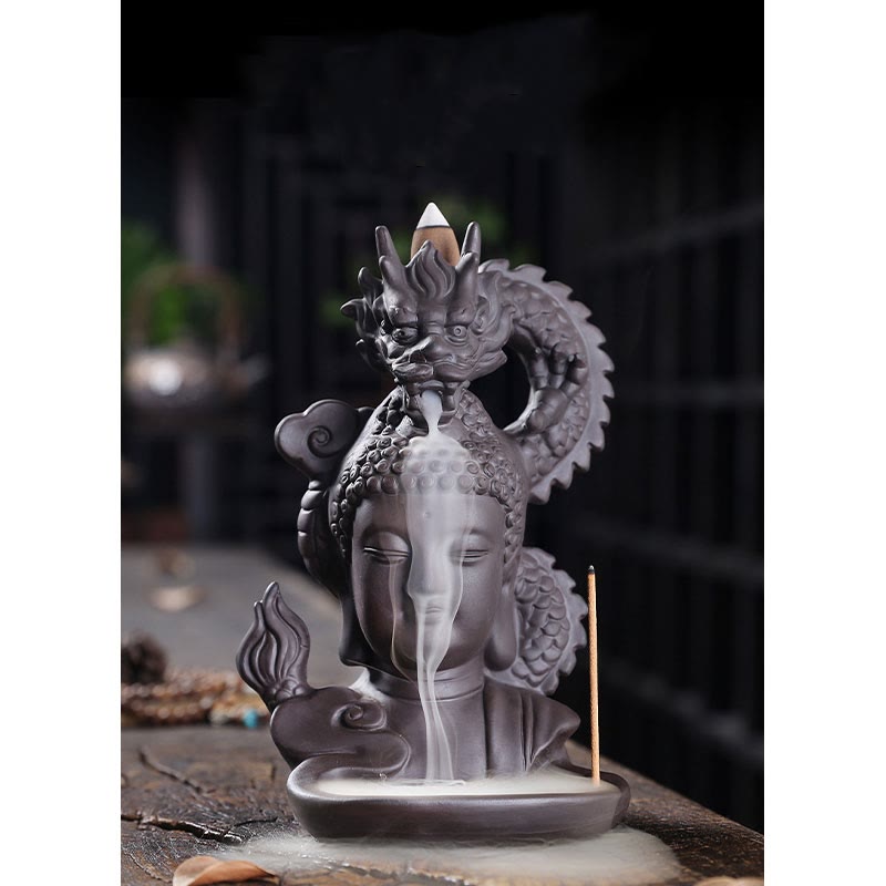 Porte-Encens Bouddha Dragon en Argile Pourpre 10,5 cm pour Méditation