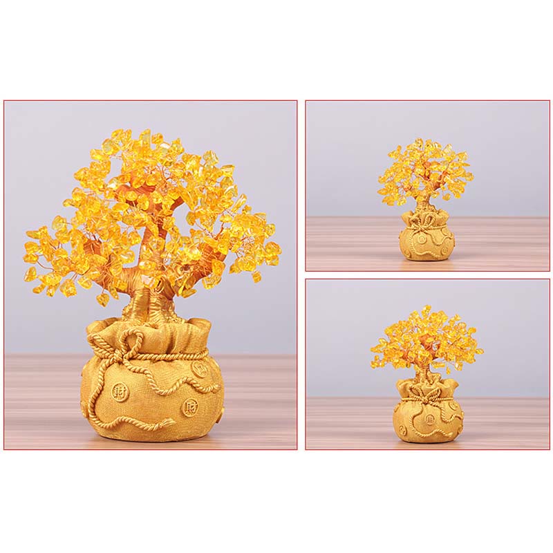 Citrine naturelle Ornement de pierre précieuse pour arbre à argent - Feng Shui pour la prospérité