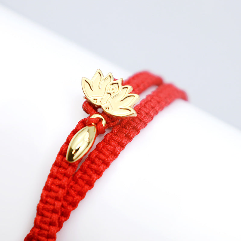 Bracelet Lotus Cristal Rose & Cordon Rouge – Amour & Intention