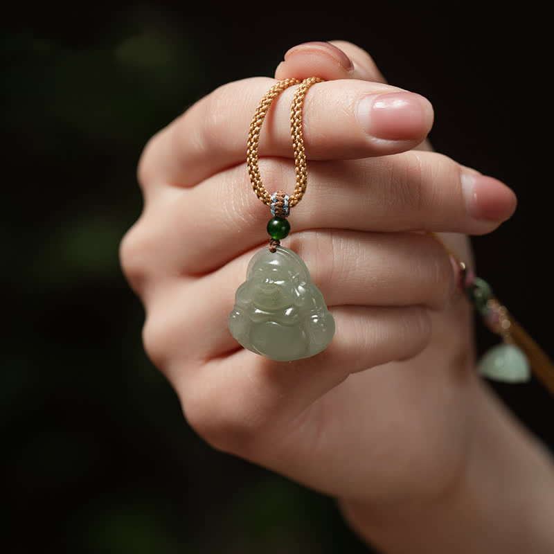 Collier Jade Lotus & Bouddha Rieur – 75 cm