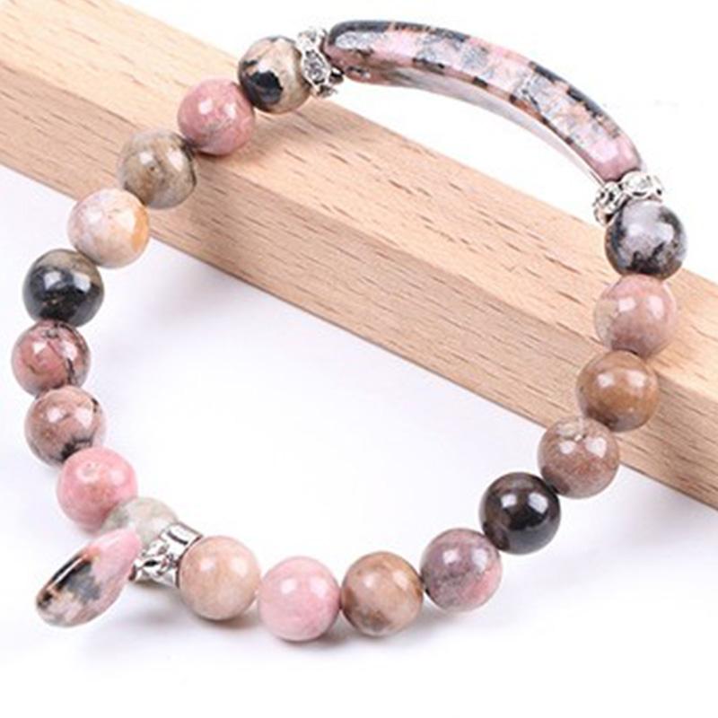Bracelet en Améthyste Naturelle Forme Cœur 8 mm, Perles Artisanales