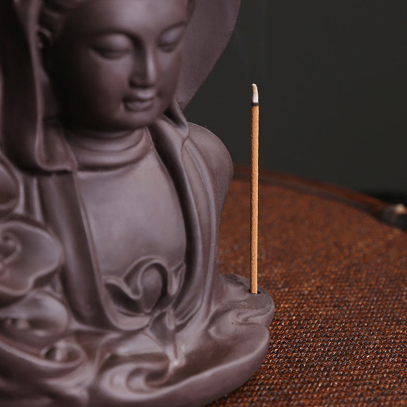 Brûleur d’Encens à Reflux Bouddha en Argile Pourpre – Design Lotus