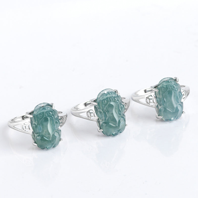 Bague Pixiu en Jade Naturel & Argent Sterling 925 – Talisman Symbolique de Prospérité