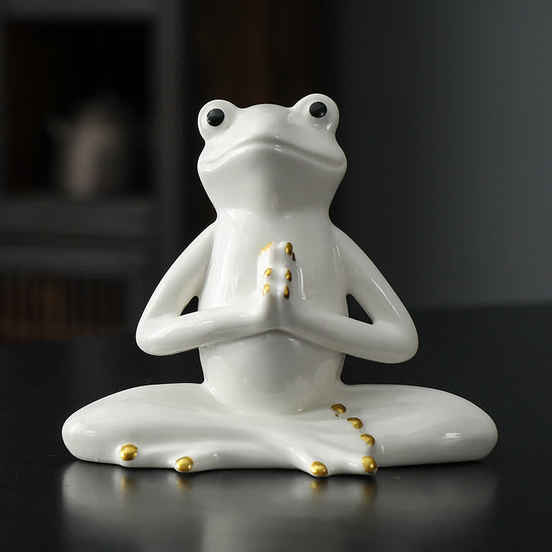 Statue décorative en céramique représentant une grenouille zen en méditation