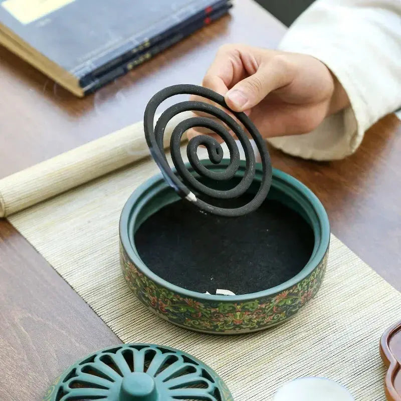 Brûleur d’Encens en Céramique Grand Format, Motifs Asiatiques