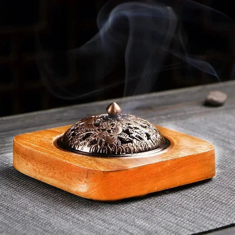 Brûleur d’Encens en Bois Massif et Laiton, Motif Tradition Zen