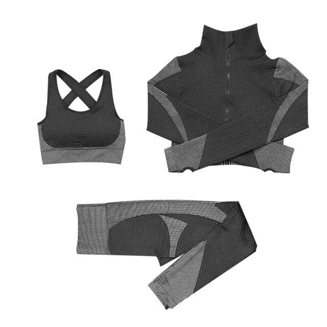 Ensemble de Yoga Sans Coutures en Nylon (Soutien-Gorge, Veste & Legging)
